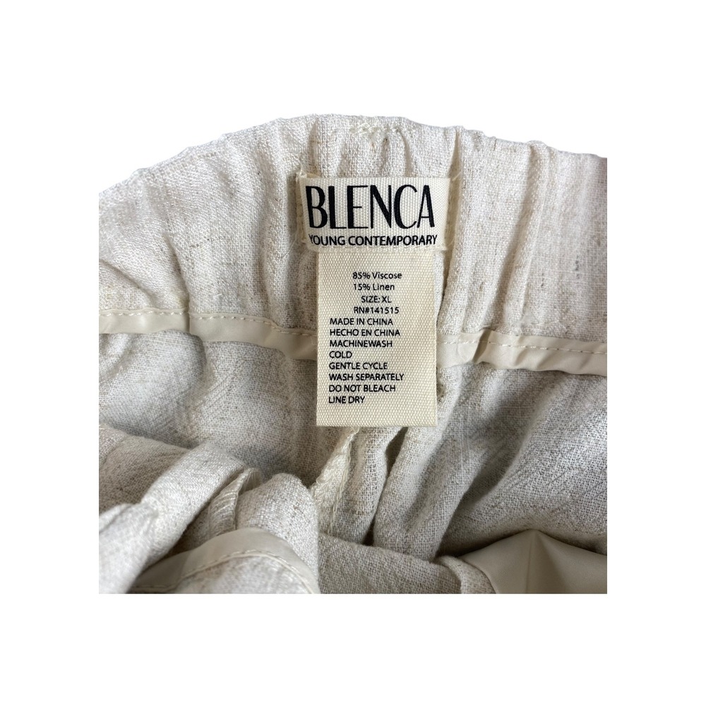 Blenca Young Contemporary Linen Blend Pleated Shorts Beige XL Elastic Waist - Picture 4 of 5